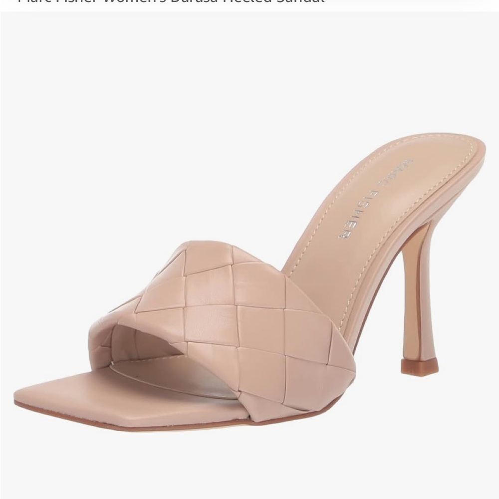 Marc Fisher Darasa Quilted Woven Square Toe Heels Sandals Tan